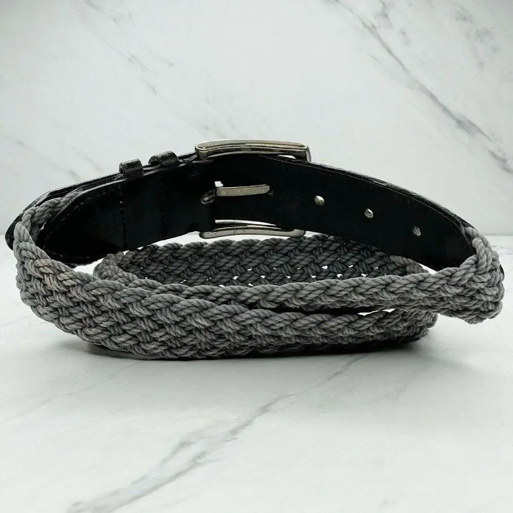 Nautica Distressed Blue Braided Woven Genuine Leather Trim Belt Size 32 Mens